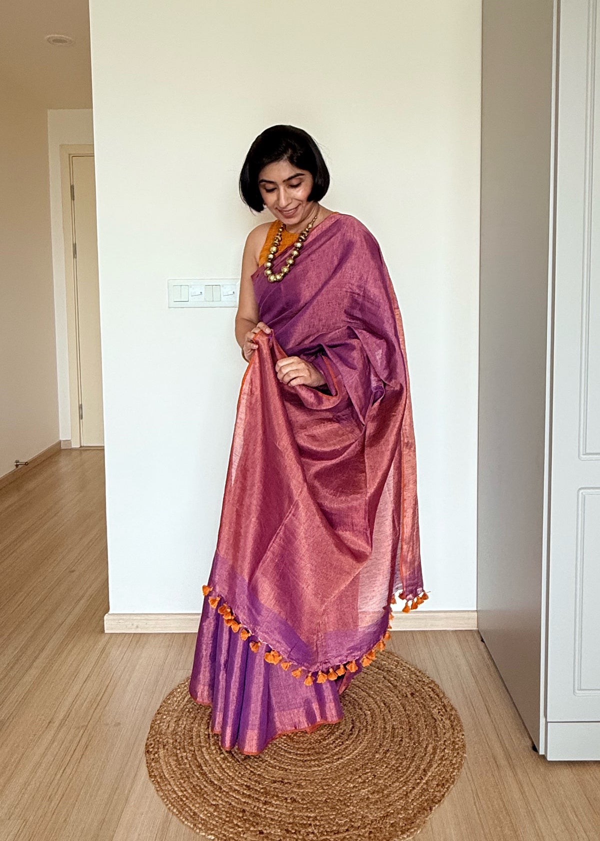 Purple and Copper Linen Tissue Saree
