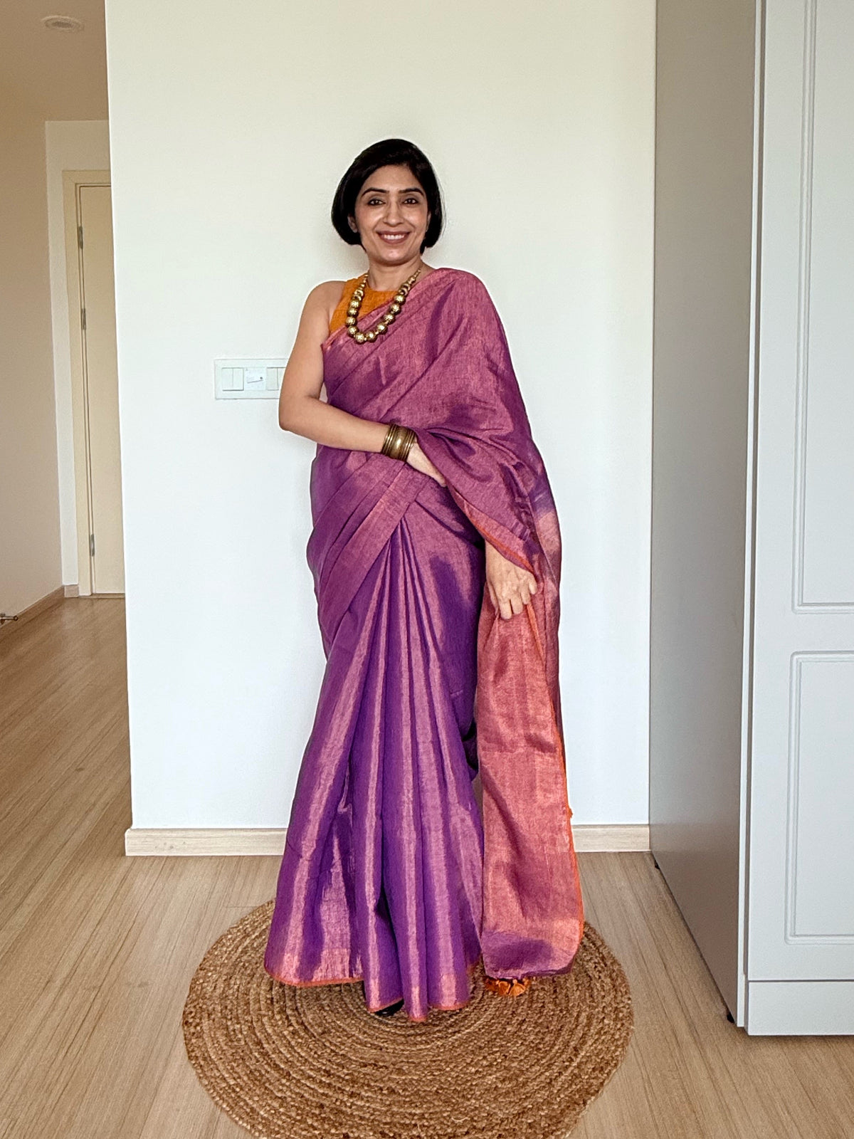 Purple and Copper Linen Tissue Saree