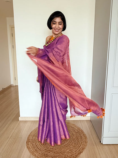 Purple and Copper Linen Tissue Saree