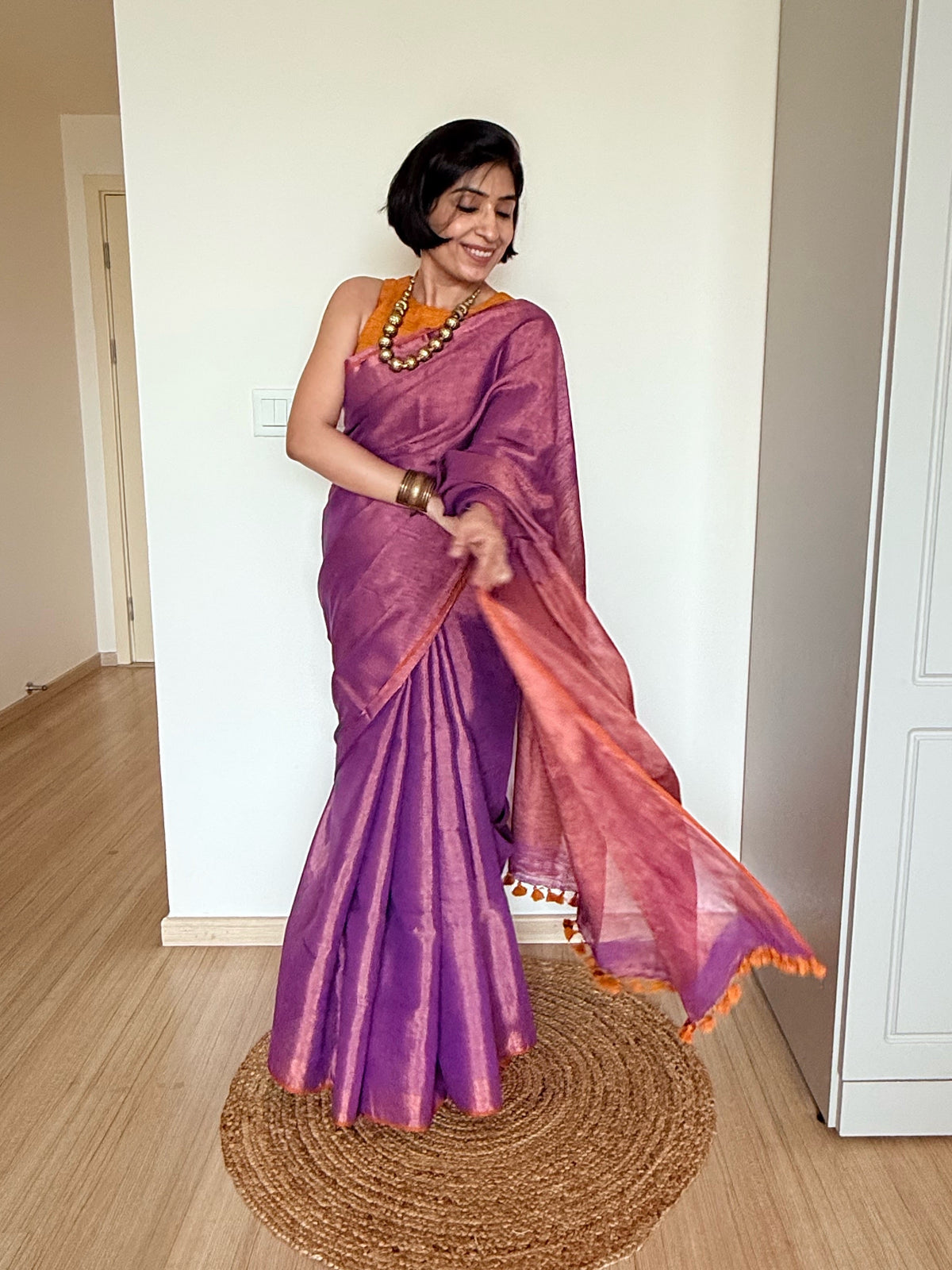 Purple and Copper Linen Tissue Saree