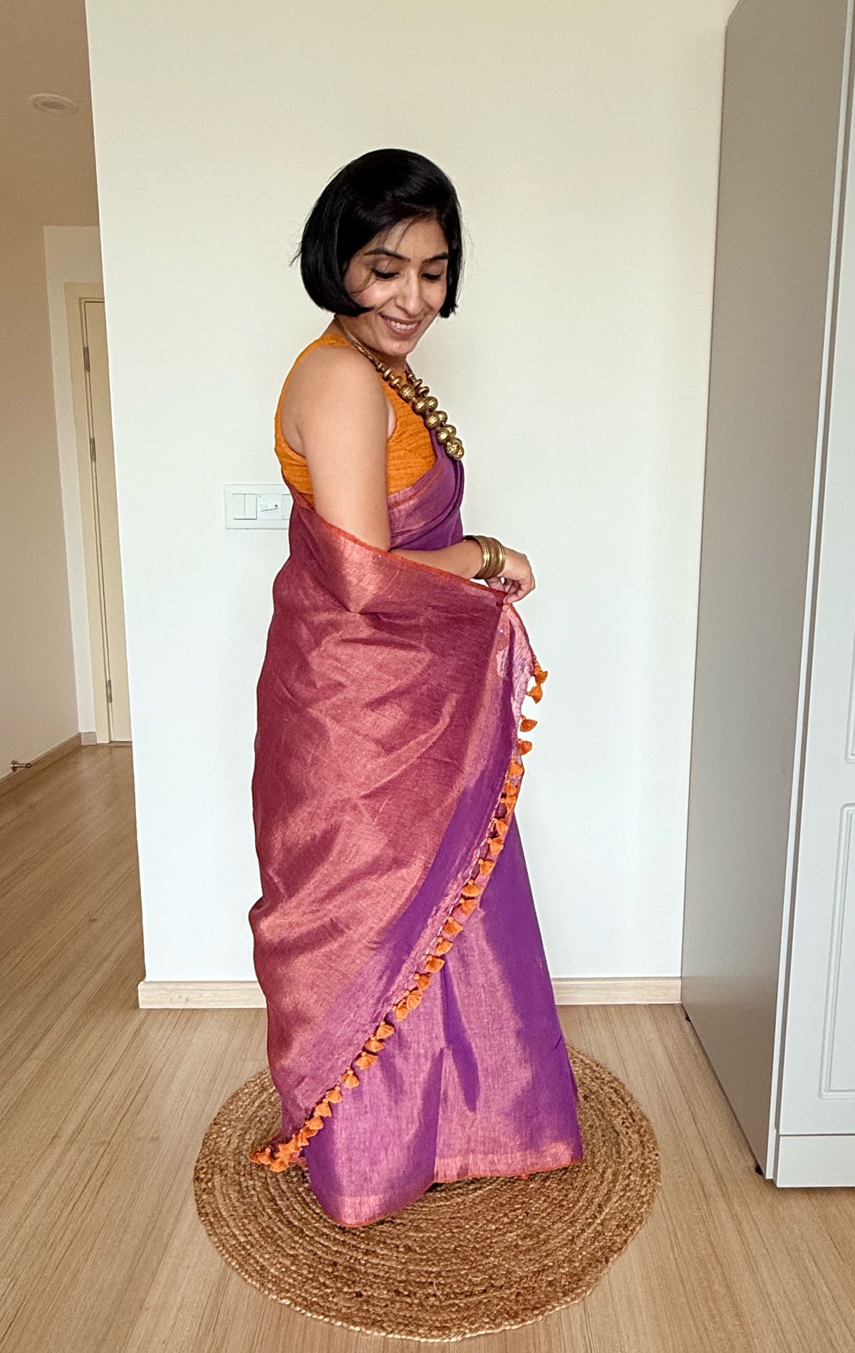Purple and Copper Linen Tissue Saree
