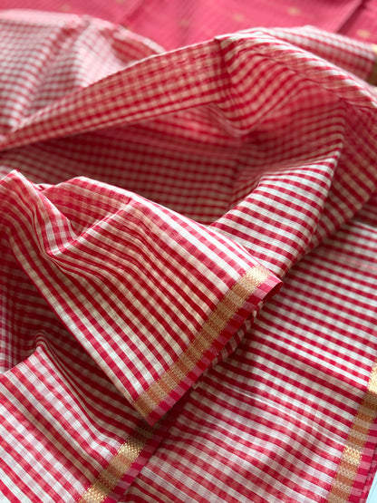 Red Checkered Maheshwari Saree