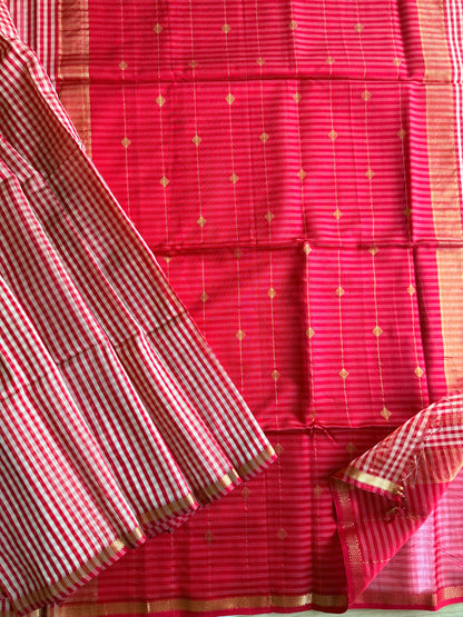 Red Checkered Maheshwari Saree