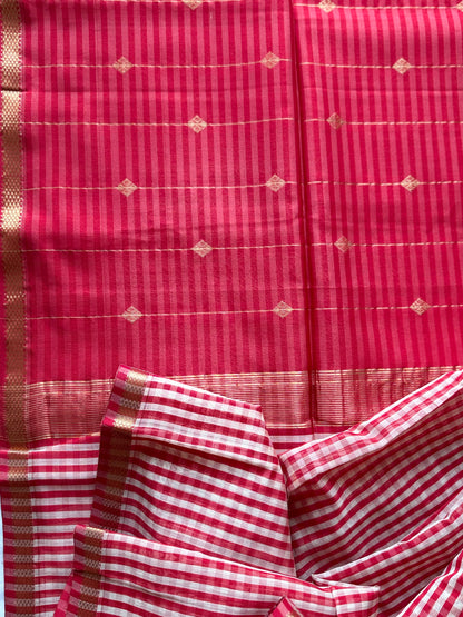 Red Checkered Maheshwari Saree