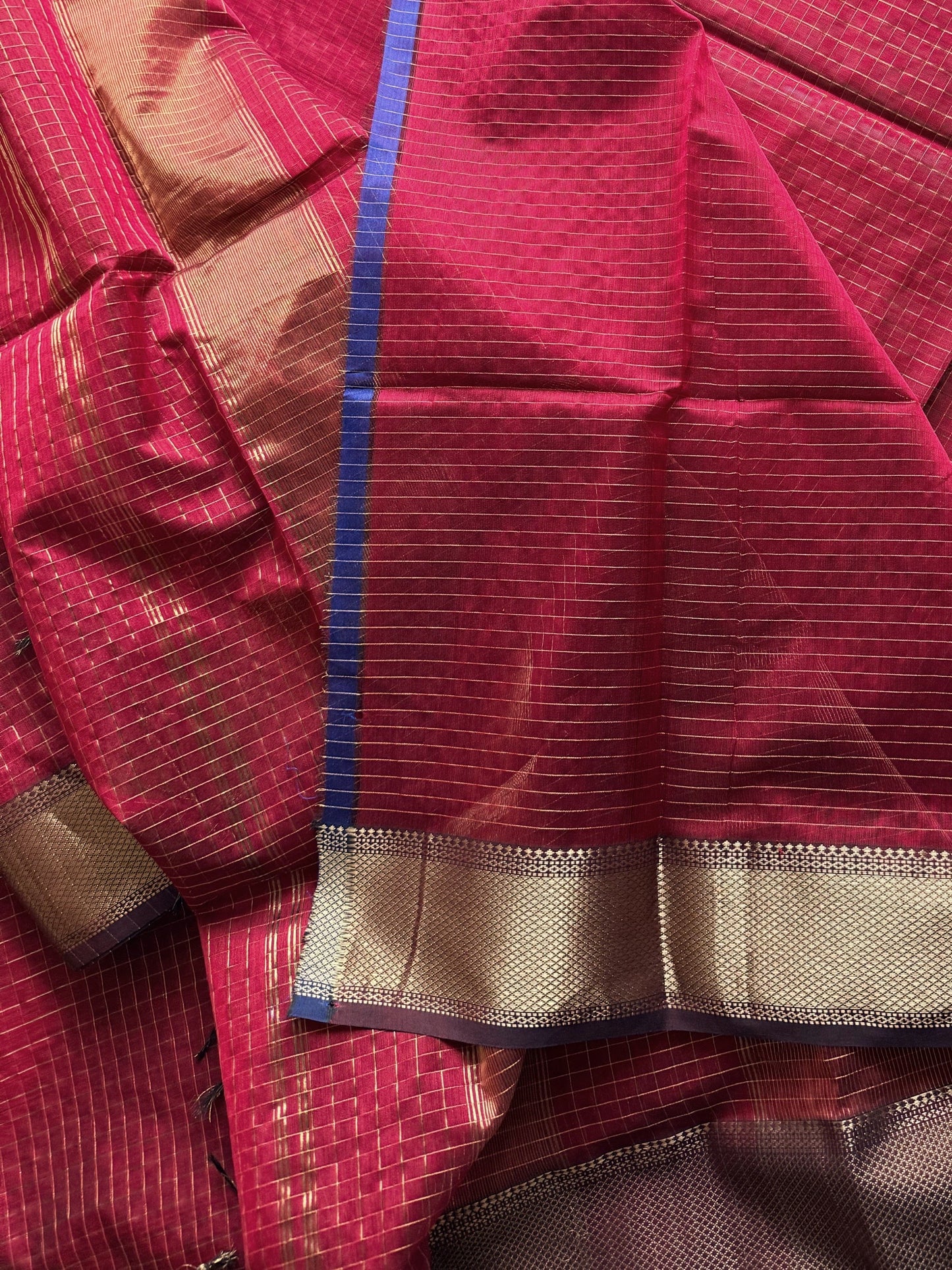 Maroon and Gold Checks Maheshwari Saree