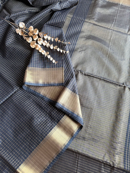 Black and Gold Checks Maheshwari Saree