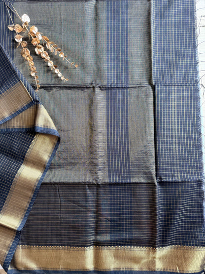 Black and Gold Checks Maheshwari Saree