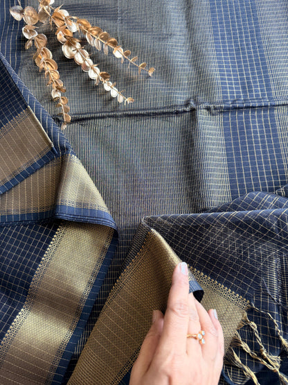 Black and Gold Checks Maheshwari Saree