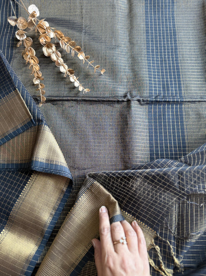 Black and Gold Checks Maheshwari Saree