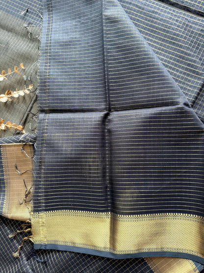 Black and Gold Checks Maheshwari Saree