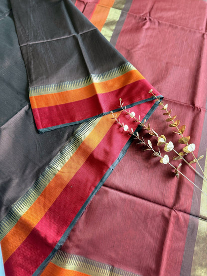 Coffee Brown Double Border Maheshwari Saree