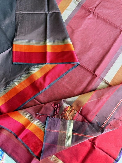 Coffee Brown Double Border Maheshwari Saree