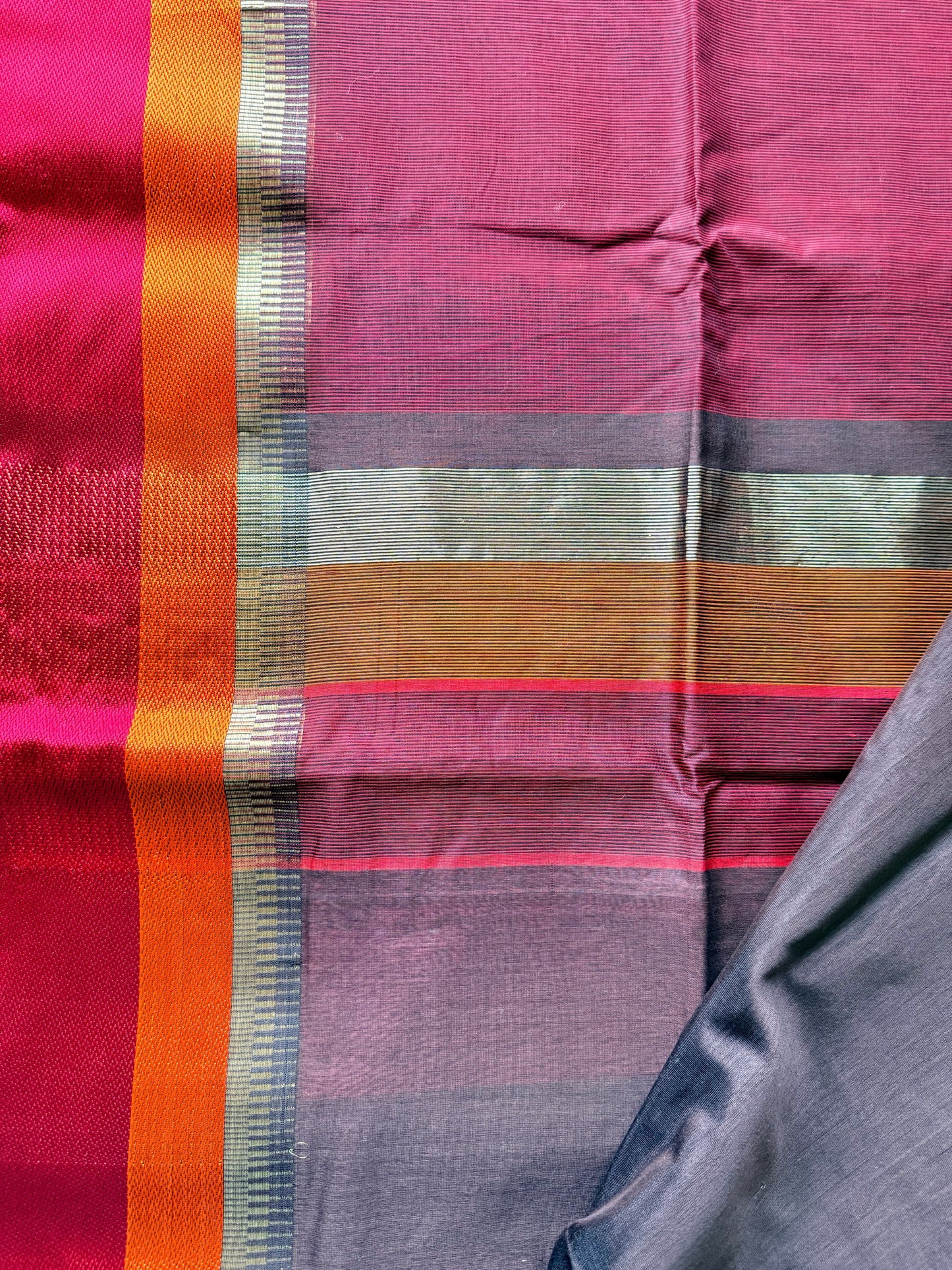 Coffee Brown Double Border Maheshwari Saree