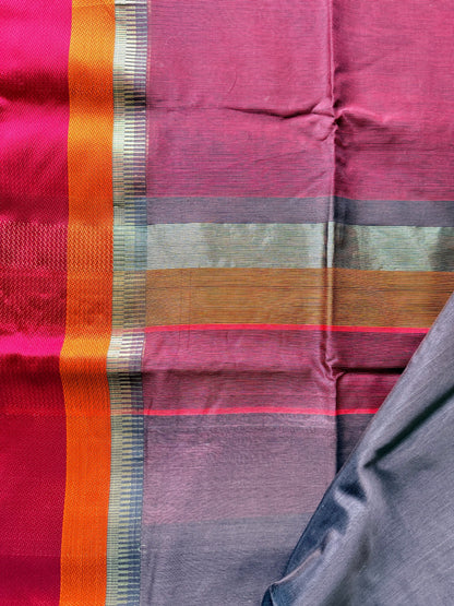 Coffee Brown Double Border Maheshwari Saree