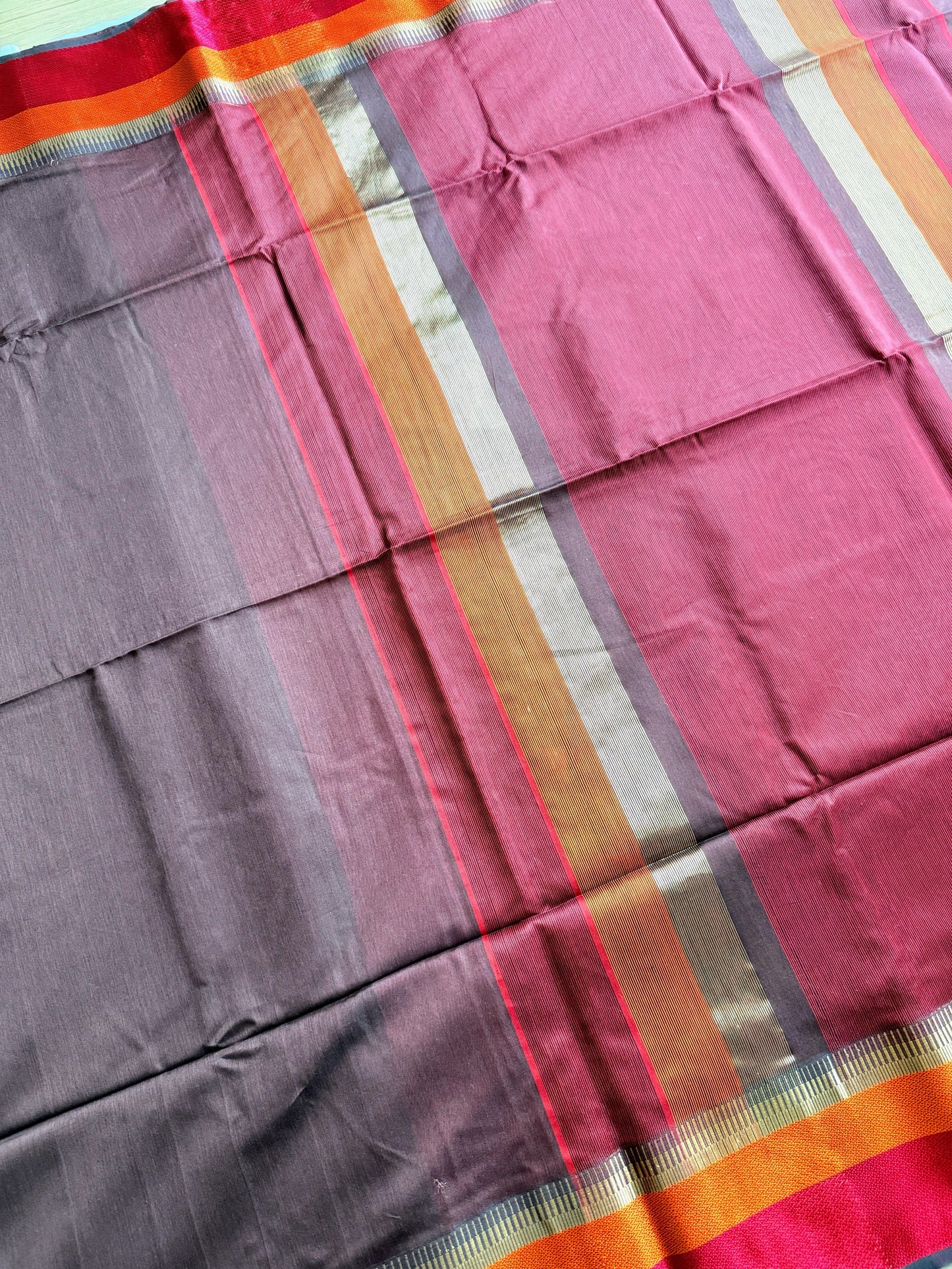 Coffee Brown Double Border Maheshwari Saree