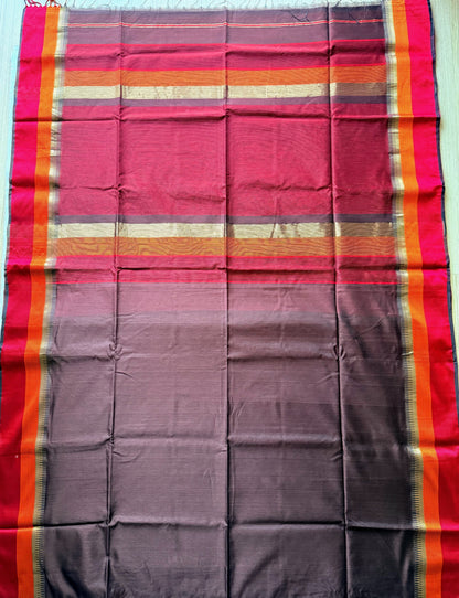 Coffee Brown Double Border Maheshwari Saree