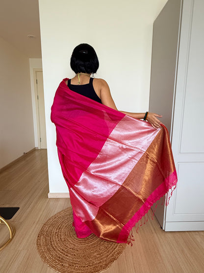 Majenta Khadi Cotton Saree