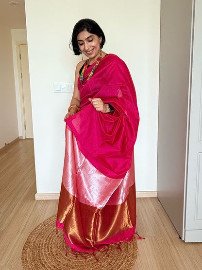 Majenta Khadi Cotton Saree
