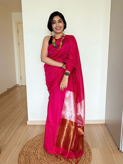 Majenta Khadi Cotton Saree