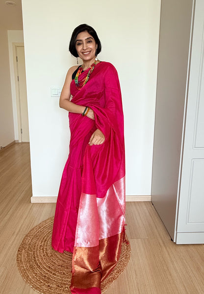 Majenta Khadi Cotton Saree