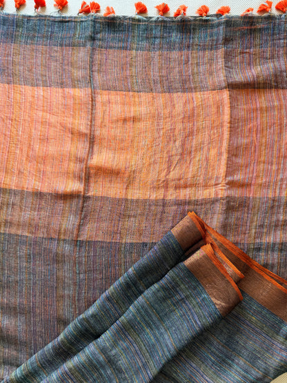 Steel Grey & Orange Linen