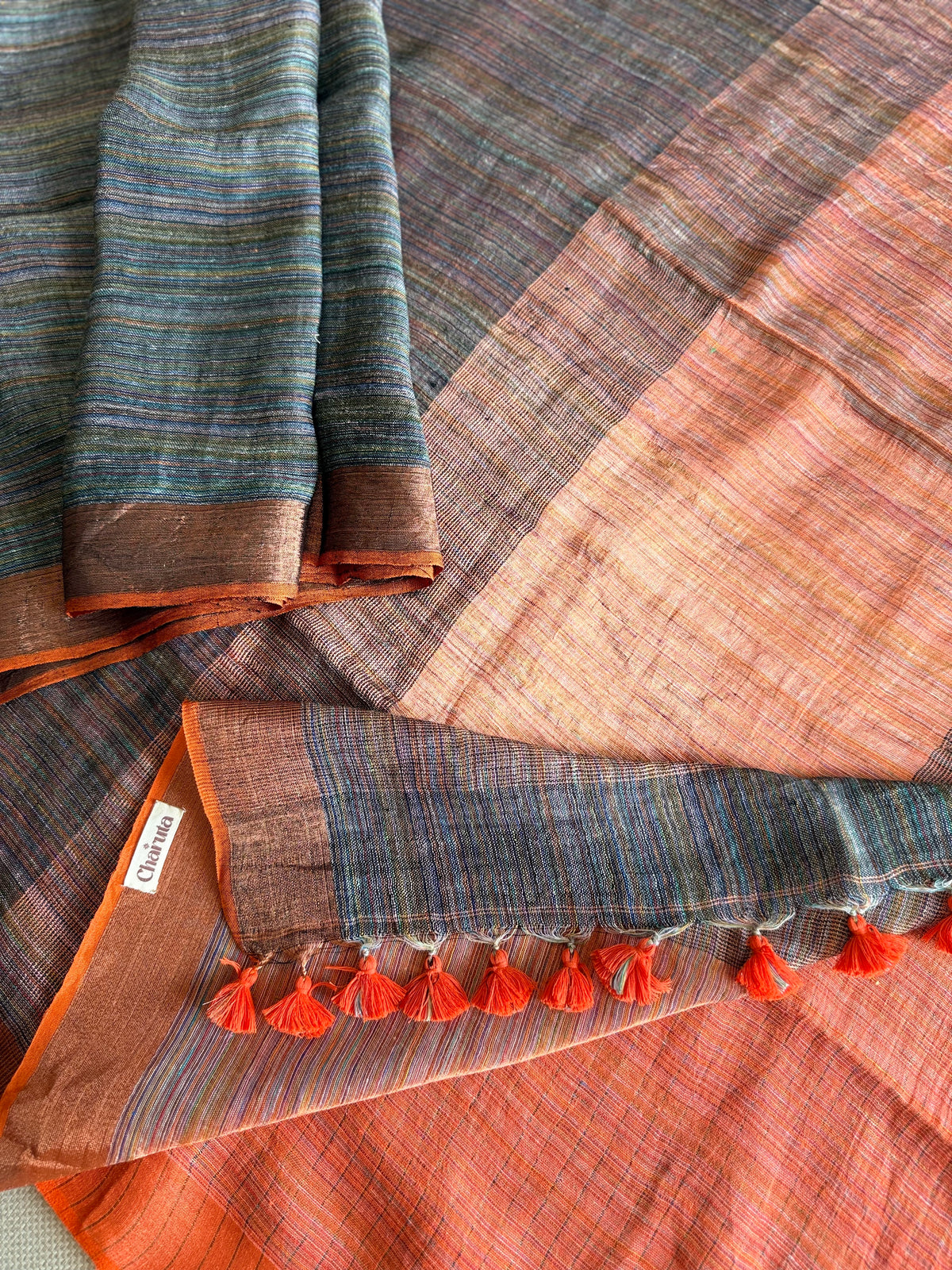 Steel Grey & Orange Linen