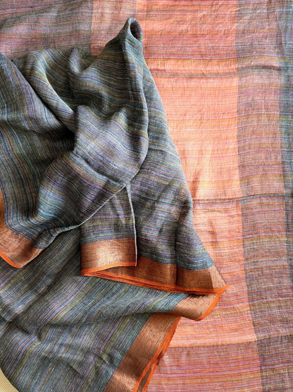 Steel Grey & Orange Linen