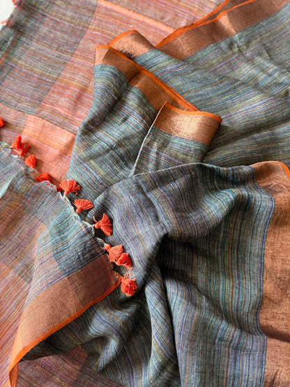 Steel Grey & Orange Linen