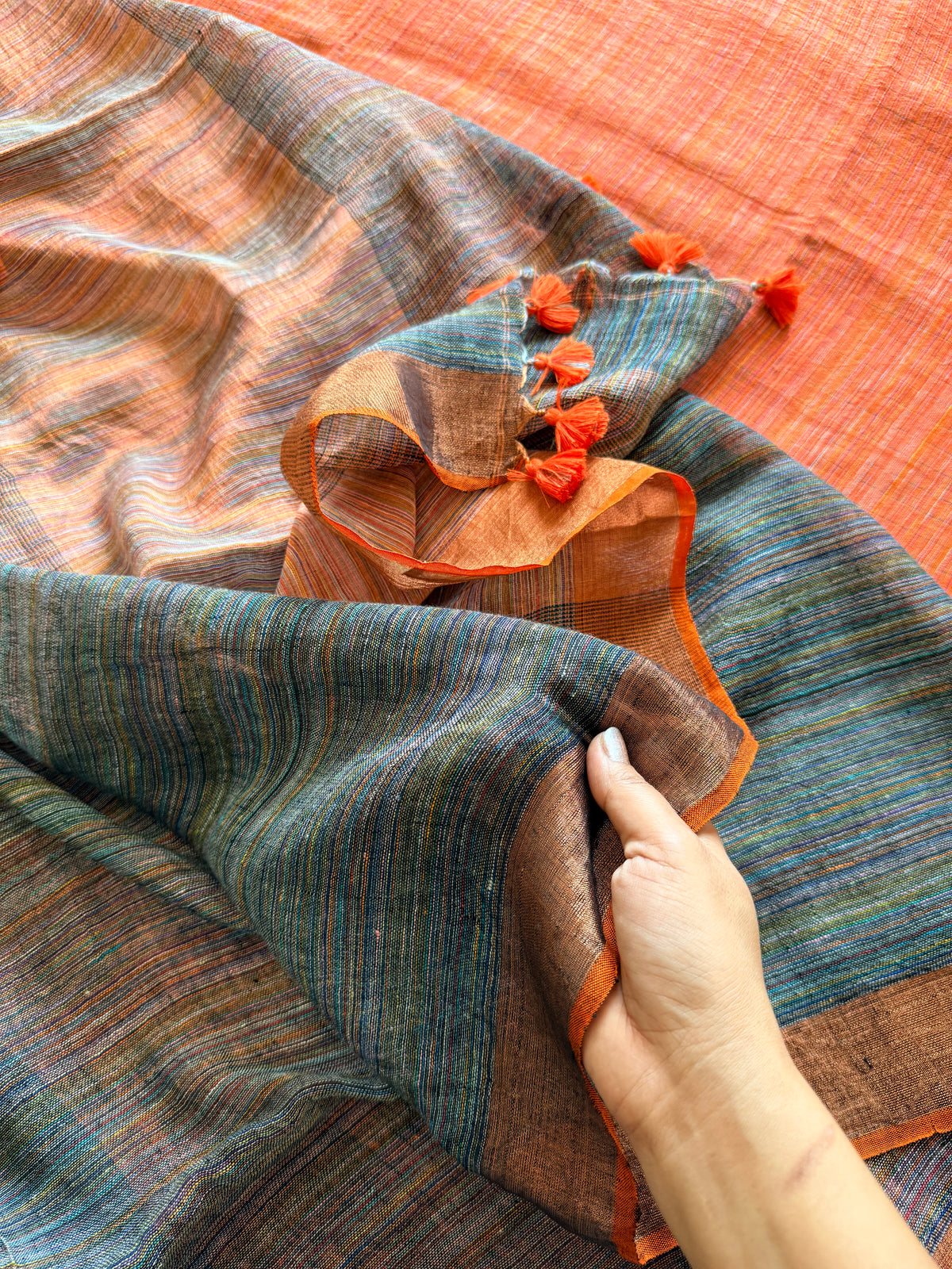 Steel Grey & Orange Linen
