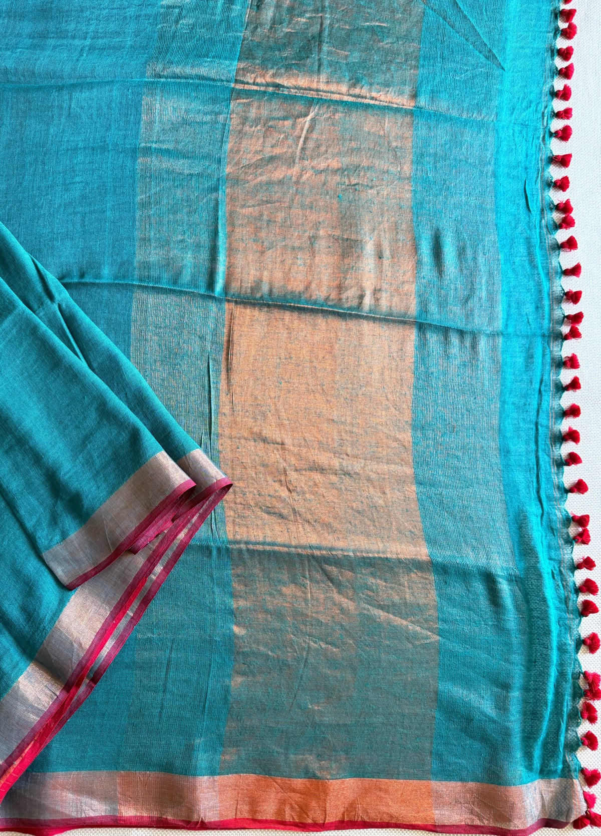 Teal Green Linen Saree