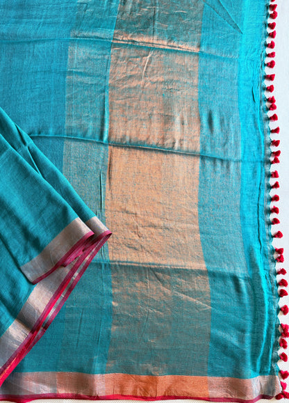 Teal Green Linen Saree