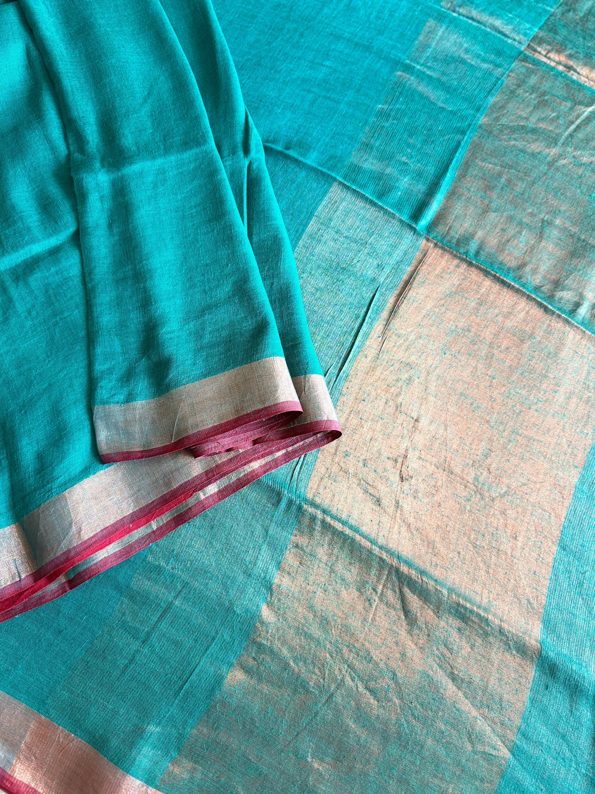 Teal Green Linen Saree