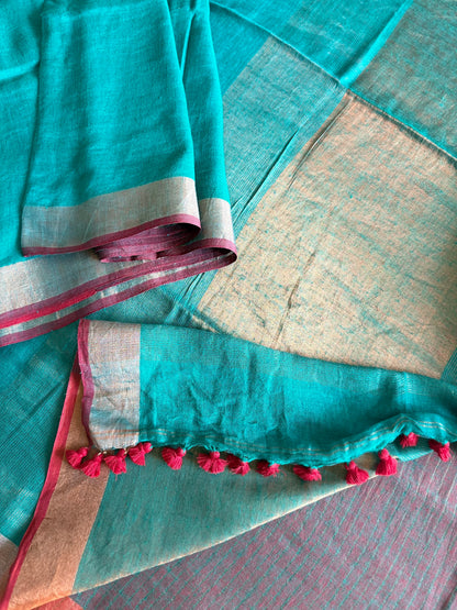 Teal Green Linen Saree