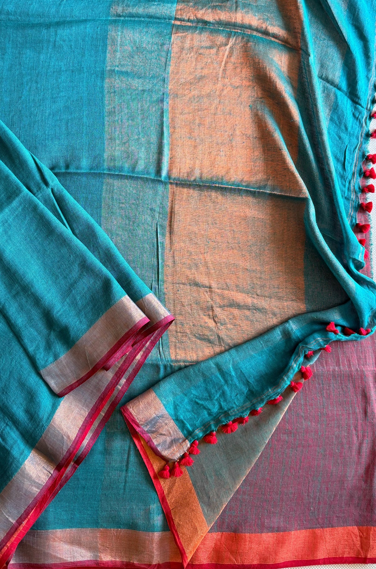 Teal Green Linen Saree