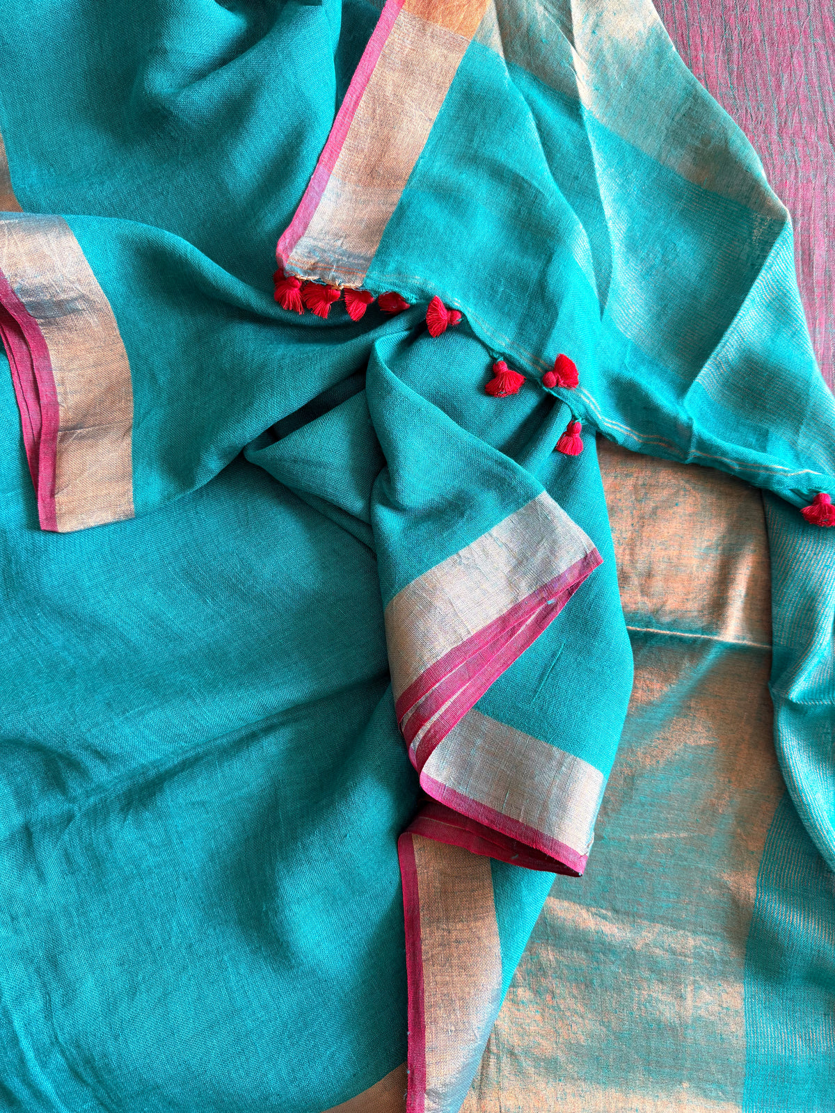 Teal Green Linen Saree