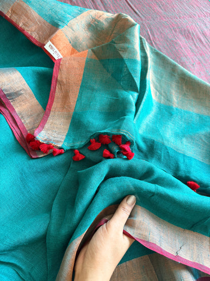 Teal Green Linen Saree