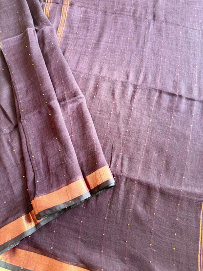 Purple Linen Sequin Saree