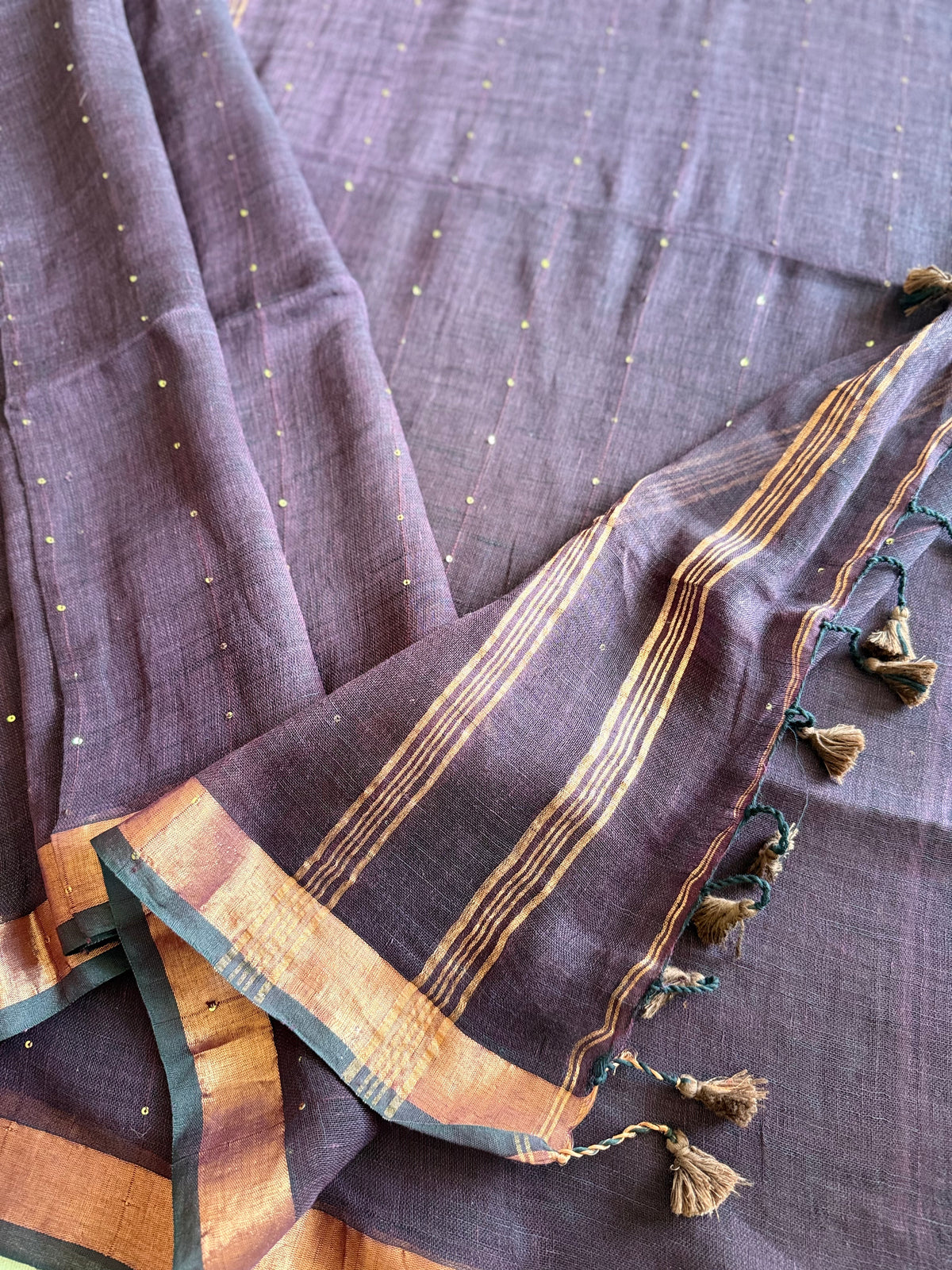 Purple Linen Sequin Saree