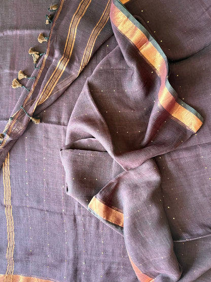 Purple Linen Sequin Saree