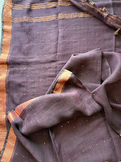 Purple Linen Sequin Saree