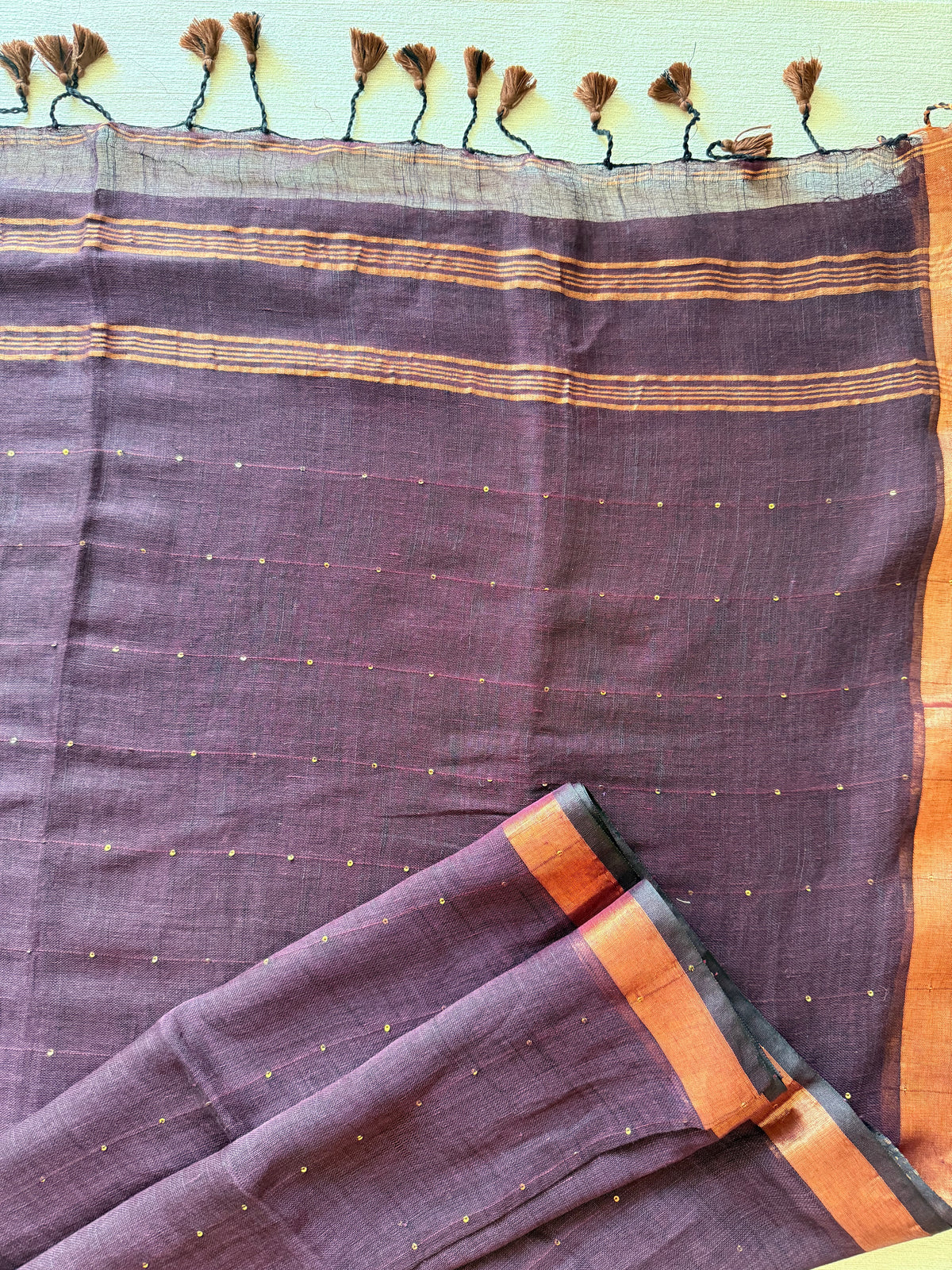 Purple Linen Sequin Saree
