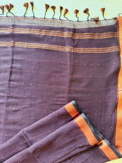 Purple Linen Sequin Saree