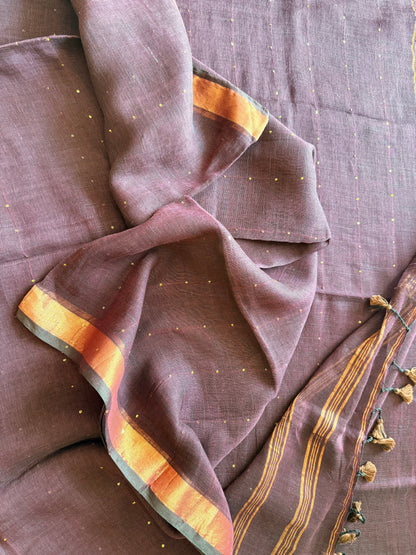 Purple Linen Sequin Saree