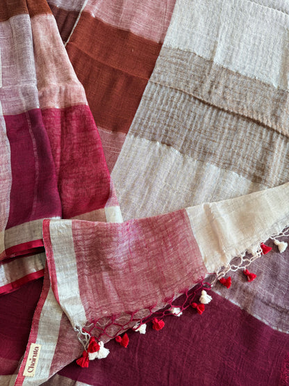 White and Maroon Linen Checks