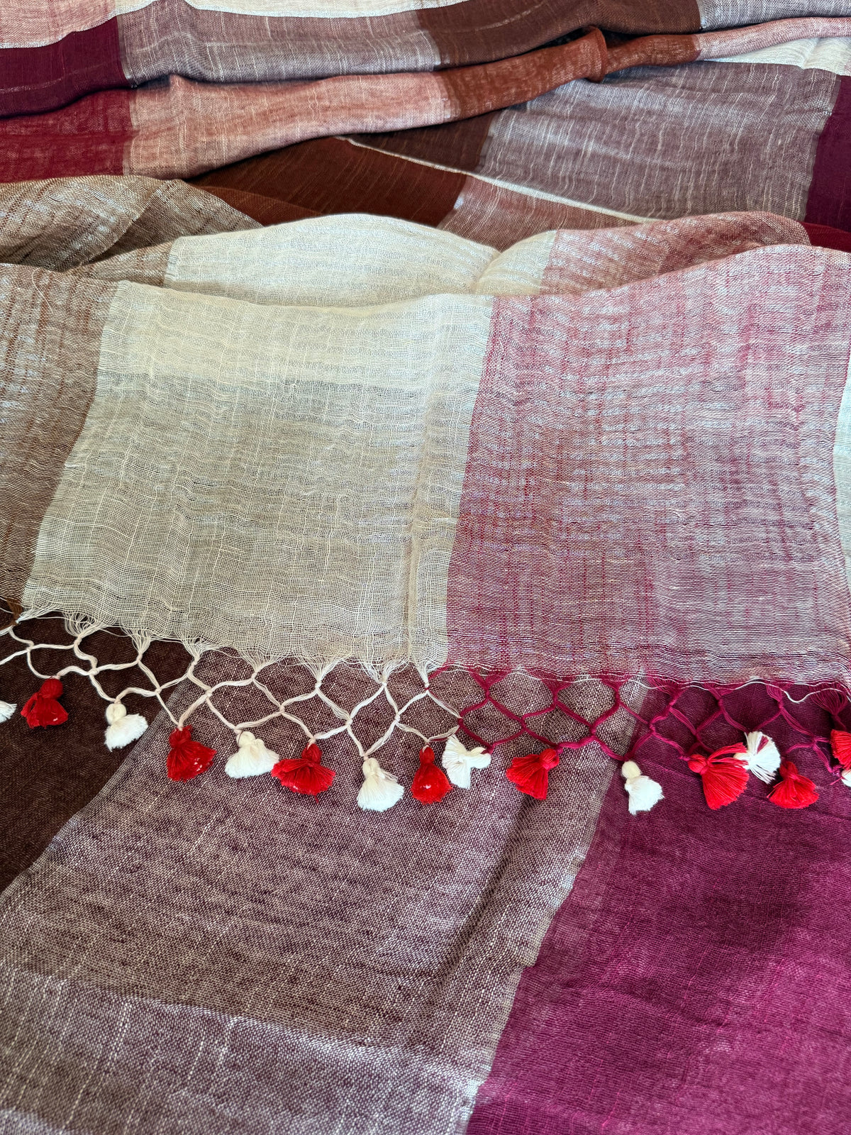 White and Maroon Linen Checks