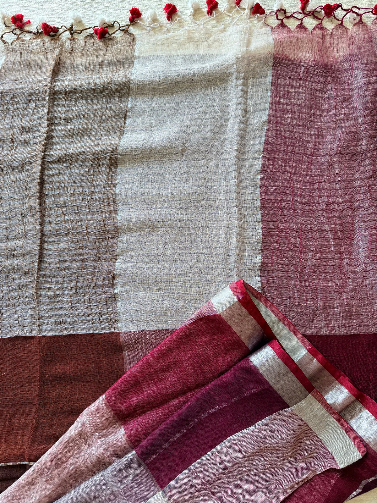 White and Maroon Linen Checks