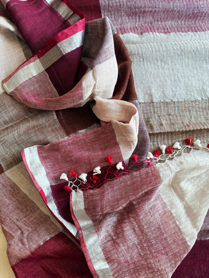 White and Maroon Linen Checks
