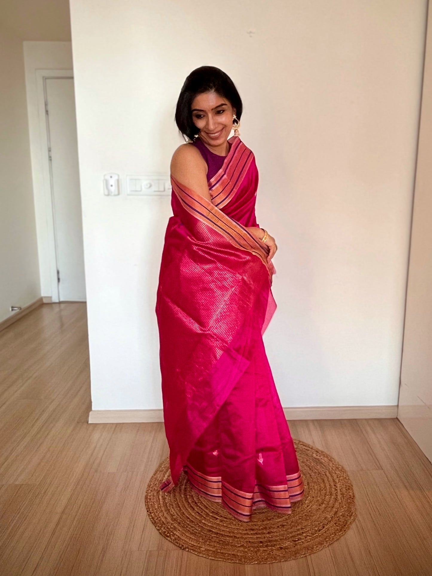 Vibrant Fuchsia Chanderi Saree