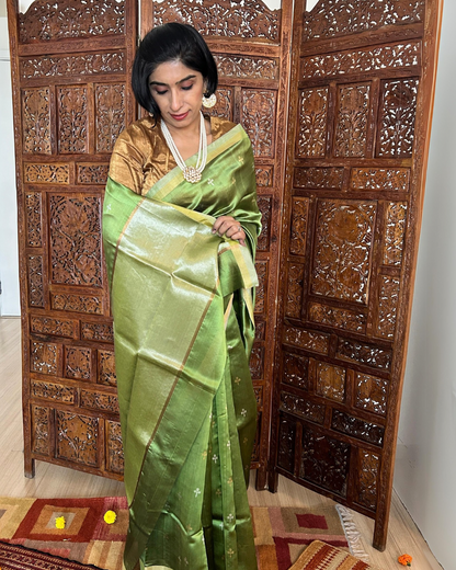 Green, Silver and Gold Eknaliya Booti Chanderi Saree