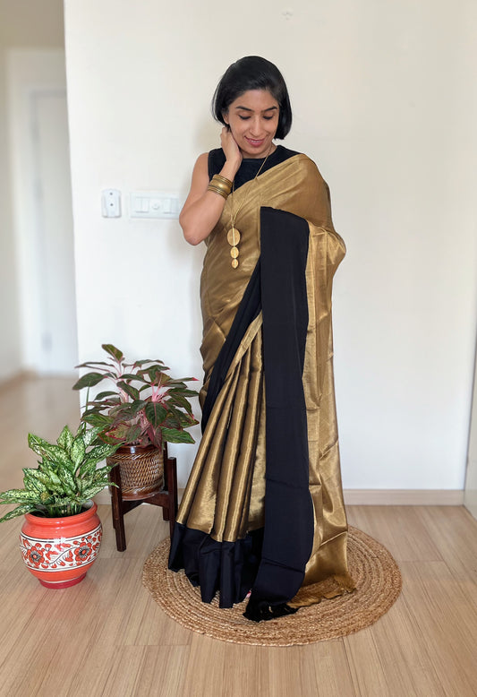 Gold and Black Chanderi Tissue Saree